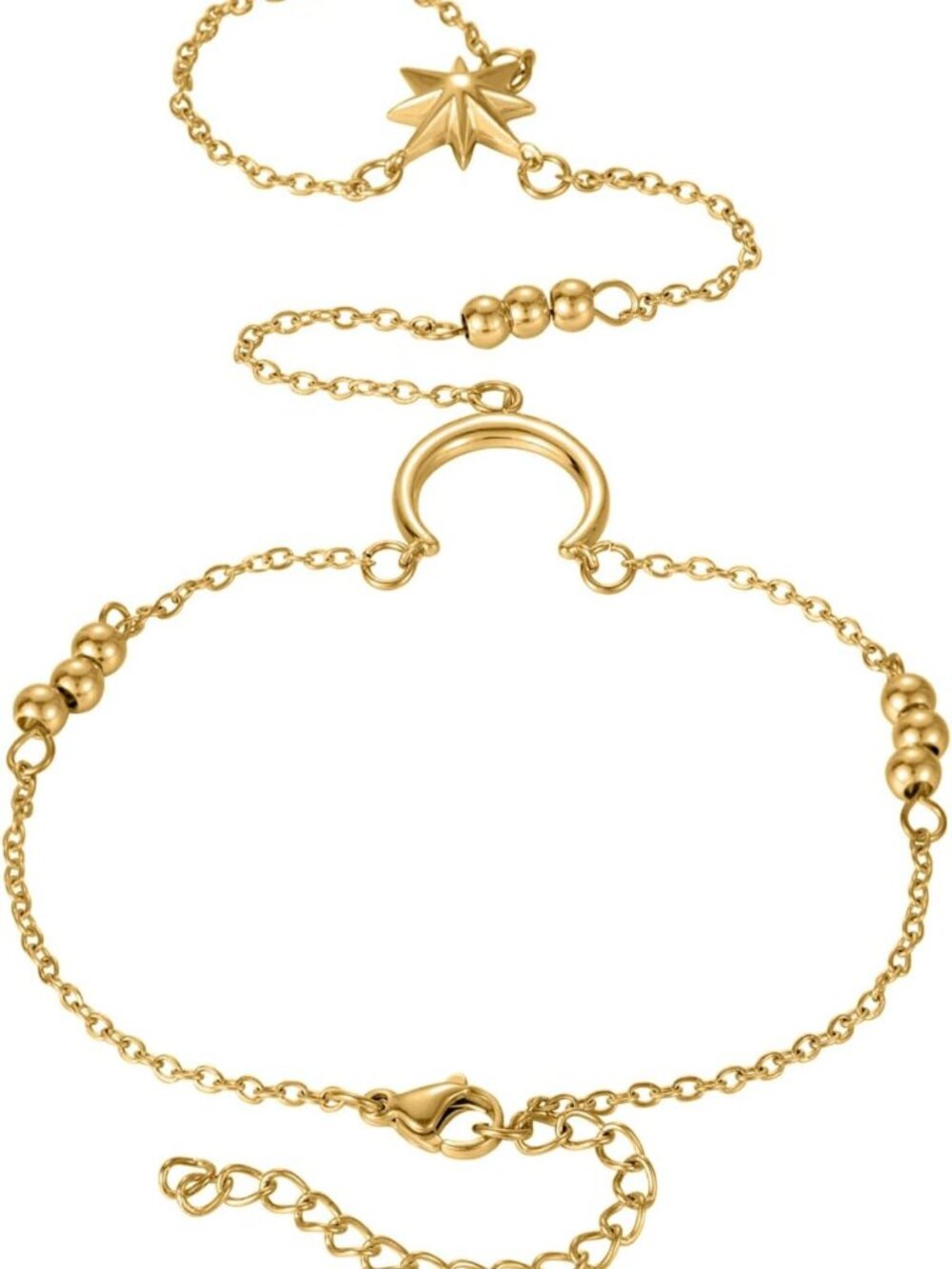 Adjustable 18K Gold Plated Crescent Moon Hand Chain Bracelet - Delicate Elegant